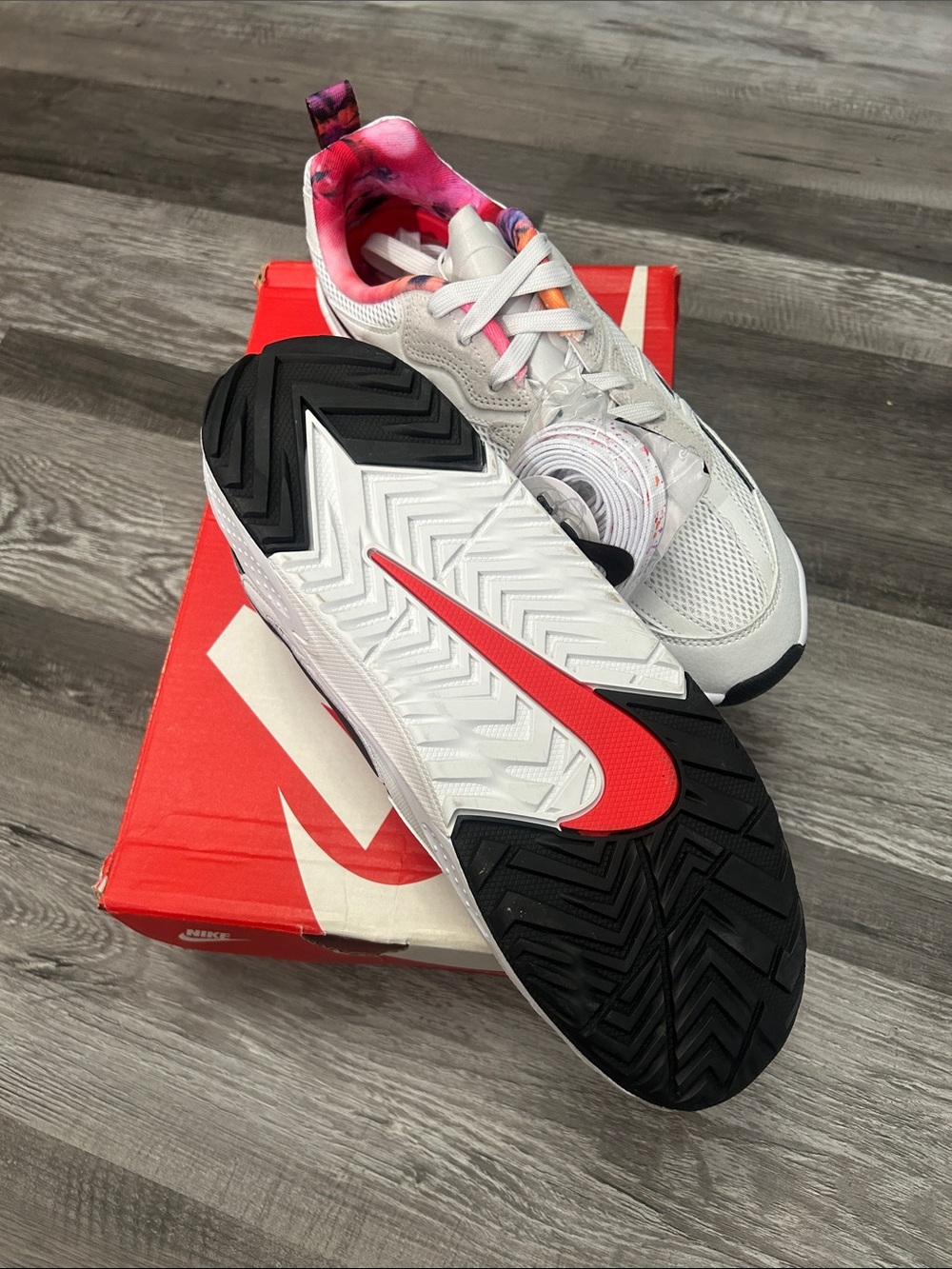 Nike Jam Train White Sneakers with Pink and Orange Floral Collar - Picture 3 of 4
